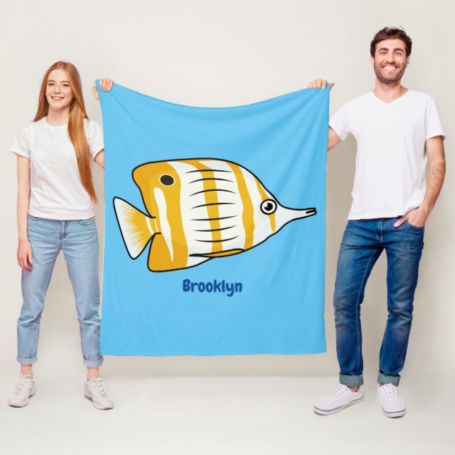 Cute butterfly fish cartoon illustration  fleece blanket (In Situ)