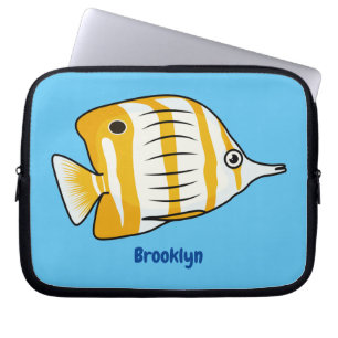 Cute butterfly fish cartoon illustration  laptop sleeve