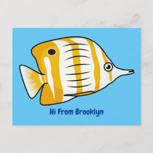 Cute butterfly fish cartoon illustration postcard