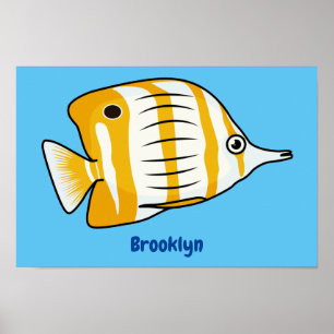 Cute butterfly fish cartoon illustration poster