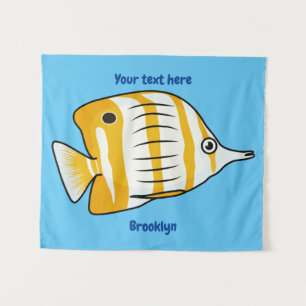 Cute butterfly fish cartoon illustration tapestry