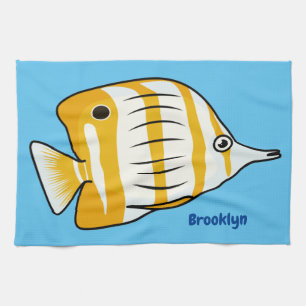 Cute butterfly fish cartoon illustration  tea towel
