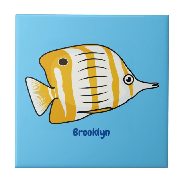 Cute butterfly fish cartoon illustration  tile (Front)