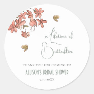 Cute Butterfly Floral Bridal Shower Thank You Classic Round Sticker