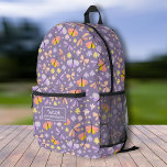 Cute Butterfly Floral, Personalised Kids Name Text Printed Backpack<br><div class="desc">Super fun, cute backpack featuring a butterfly floral print and your child's name. Add and extra bonus line of text - phone number, team name, saying, etc. - or delete. Roomy enough for books, computer, sports gear and more - or use as a travel or sleepover bag too. Stylish and...</div>