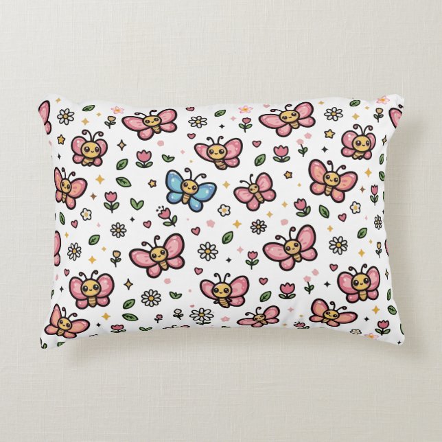 Cute Butterfly Floral Seamless Kawaii Pattern Decorative Cushion (Front)