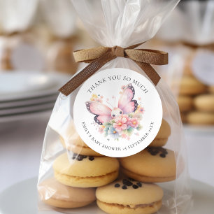 Cute Butterfly Floral Thank You Baby Shower Classic Round Sticker