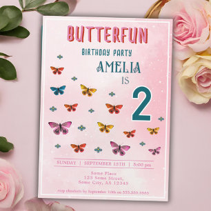 Cute Butterfly Flowers Girl Birthday Party Invitation