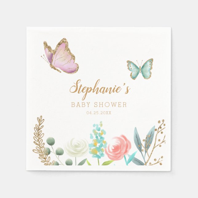 Cute Butterfly Garden Baby Shower Napkin (Front)