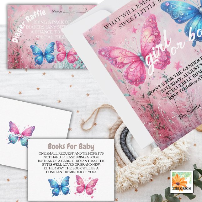 cute butterfly Gender Reveal Party garden Enclosure Card (Creator Uploaded)
