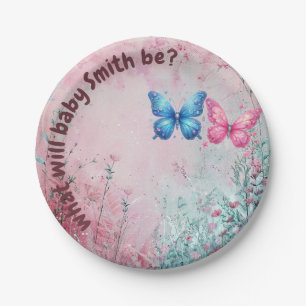cute butterfly Gender Reveal Party garden Paper Plate
