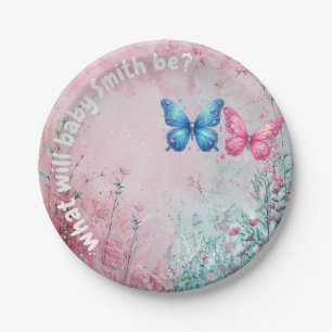 cute butterfly Gender Reveal Party garden Paper Plate