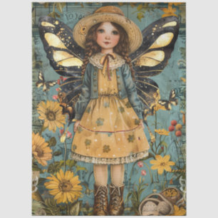 Cute Butterfly Girl In Garden Decoupage Tissue Paper