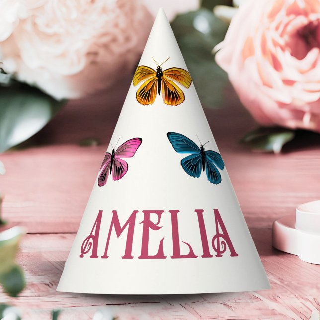 Cute Butterfly Girl Name Birthday Party Hat (Creator Uploaded)