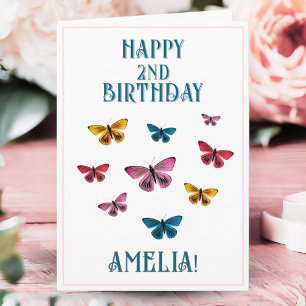 Cute Butterfly Girl Name Happy Birthday  Card