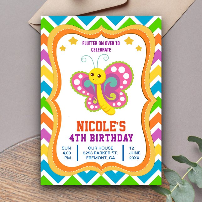 Cute Butterfly Kids Birthday Party Invitation (Creator Uploaded)