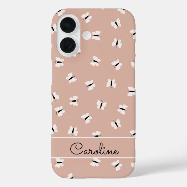 Cute Butterfly Pattern and Custom Name on Pink Case-Mate iPhone Case (Back)