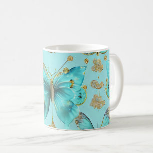Cute Butterfly Pattern on a Blue Background Coffee Mug