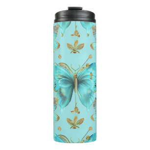 Cute Butterfly Pattern on a Blue Background Thermal Tumbler