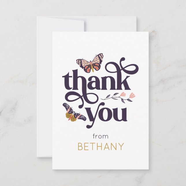 Cute Butterfly Personalised Flat Thank You Card (Front)