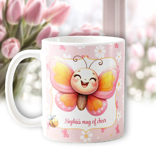 Cute Butterfly Pink Floral Name Mug Of Cheer