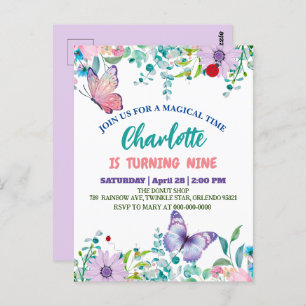 Cute butterfly Polka dot floral Flower Birthday Postcard