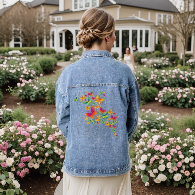 Cute Butterfly Swarm Denim Jacket (Wedding Back)