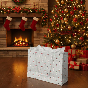 Cute Button Snowmen Grey Paper Gift Bag