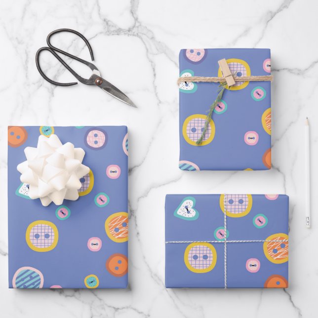 Cute Buttons Wrapping Paper Sheet (Front)