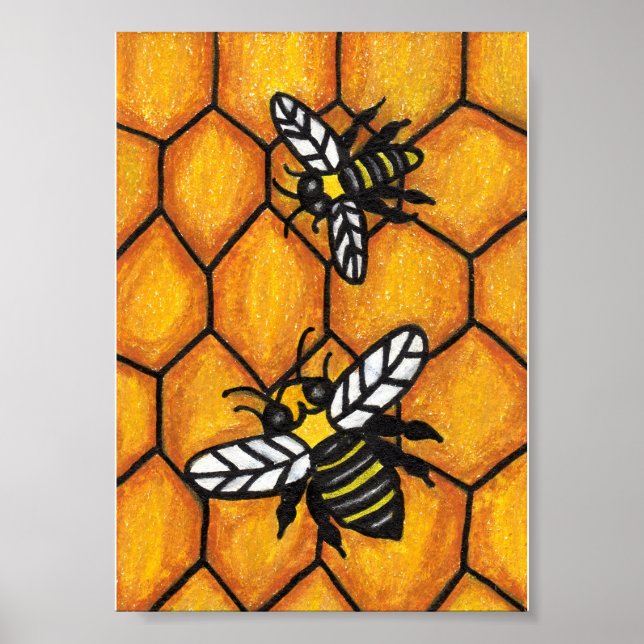 Cute Buzzing Bees on Honeycomb Poster (Front)