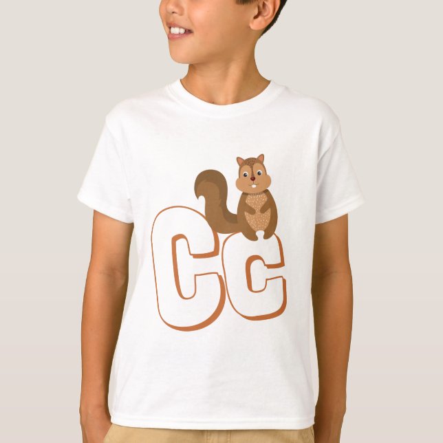 Cute C For Chipmunk - Kids ABCD English Alphabet T-Shirt (Front)