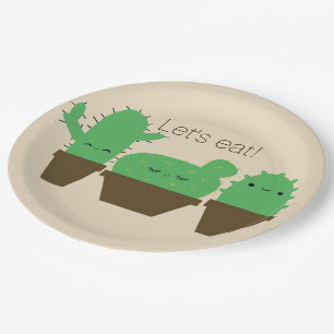 Cute cacti kawaii plants party paper plates