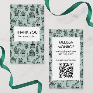 Cute Cacti & Succulents QR Code Order Thank You Business Card