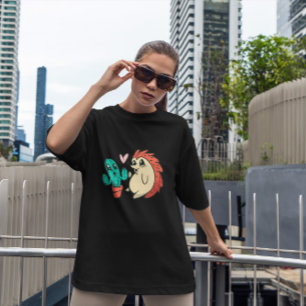 Cute Cactus And Hedgehog   T-Shirt