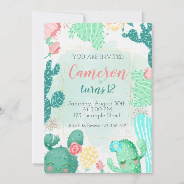 Cute Cactus Birthday Invitation (Front)