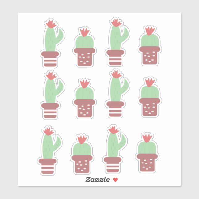 Cute Cactus Cacti Potted Plants  Set Sticker (Sheet)