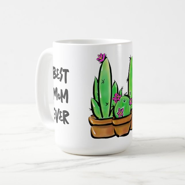 Cute Cactus cacti succulents best mum ever Coffee Mug (Front Left)