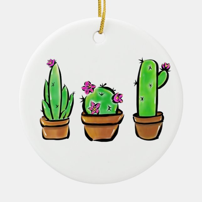 Cute Cactus cacti succulents  Ceramic Tree Decoration (Front)