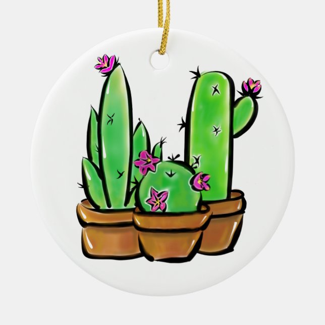 Cute Cactus cacti succulents  Ceramic Tree Decoration (Front)