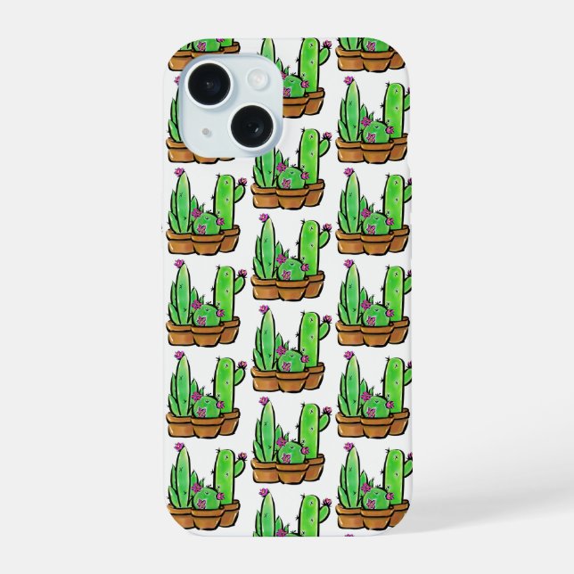 Cute Cactus cacti succulents pattern  iPhone 15 Case (Back)