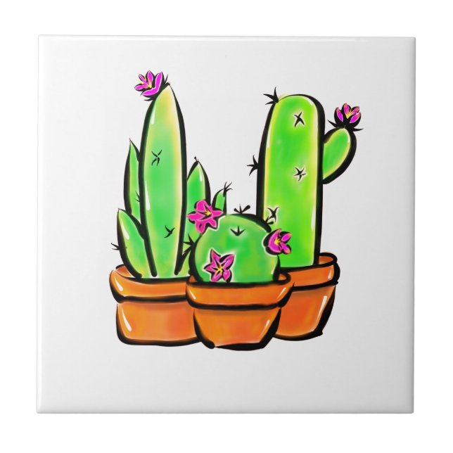 Cute Cactus cacti succulents  Tile (Front)