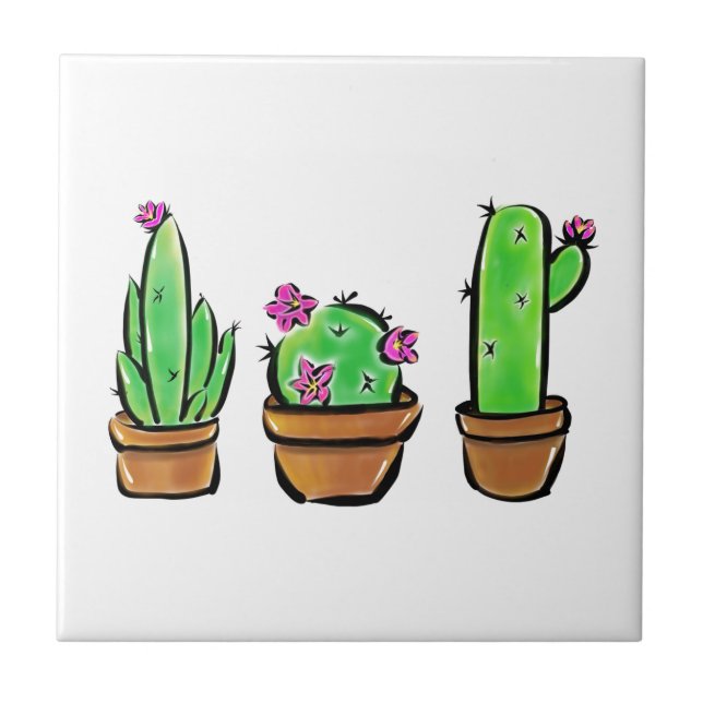 Cute Cactus cacti succulents  Tile (Front)