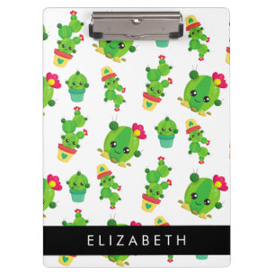 Cute Cactus, Cactus Pattern, Succulent, Your Name Clipboard