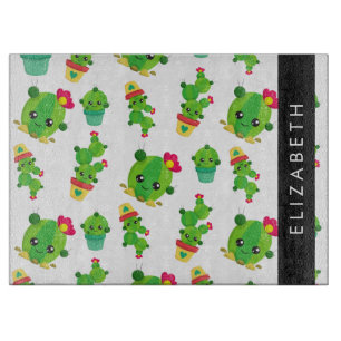 Cute Cactus, Cactus Pattern, Succulent, Your Name Cutting Board