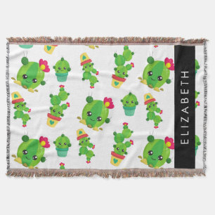 Cute Cactus, Cactus Pattern, Succulent, Your Name Throw Blanket