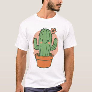 Cute Cactus Cartoon PNG Kawaii Plant Clipart T-Shirt