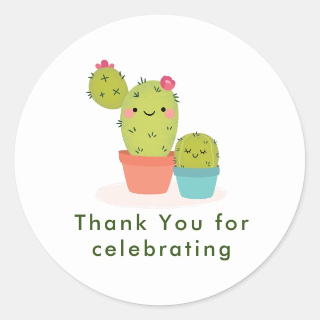 Cute Cactus Classic Round Sticker (Front)