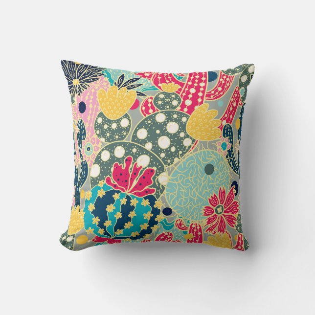 Cute cactus. Colorful seamless pattern.  Cushion (Front)
