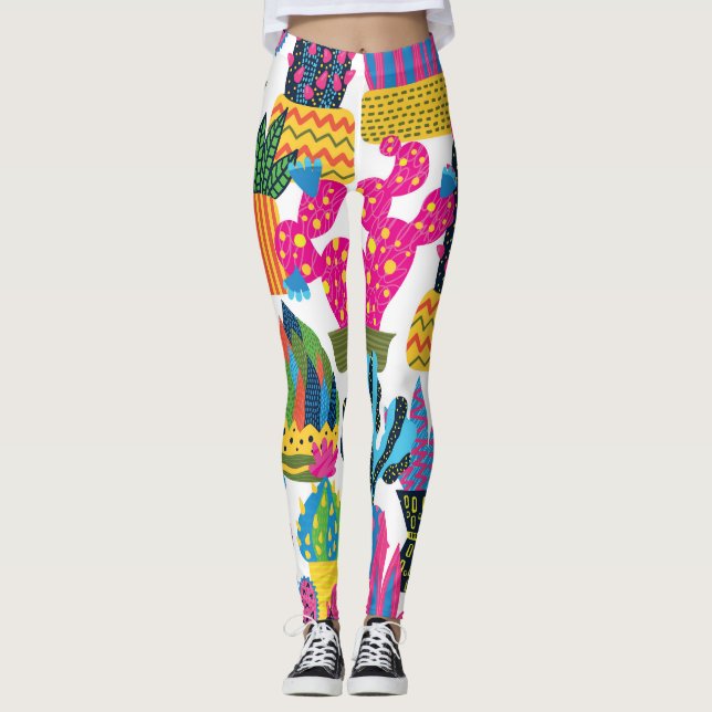 Cute Cactus: Colourful Seamless Fun Leggings (Front)