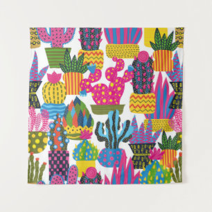 Cute cactus. Colourful seamless pattern. Endless p Tapestry